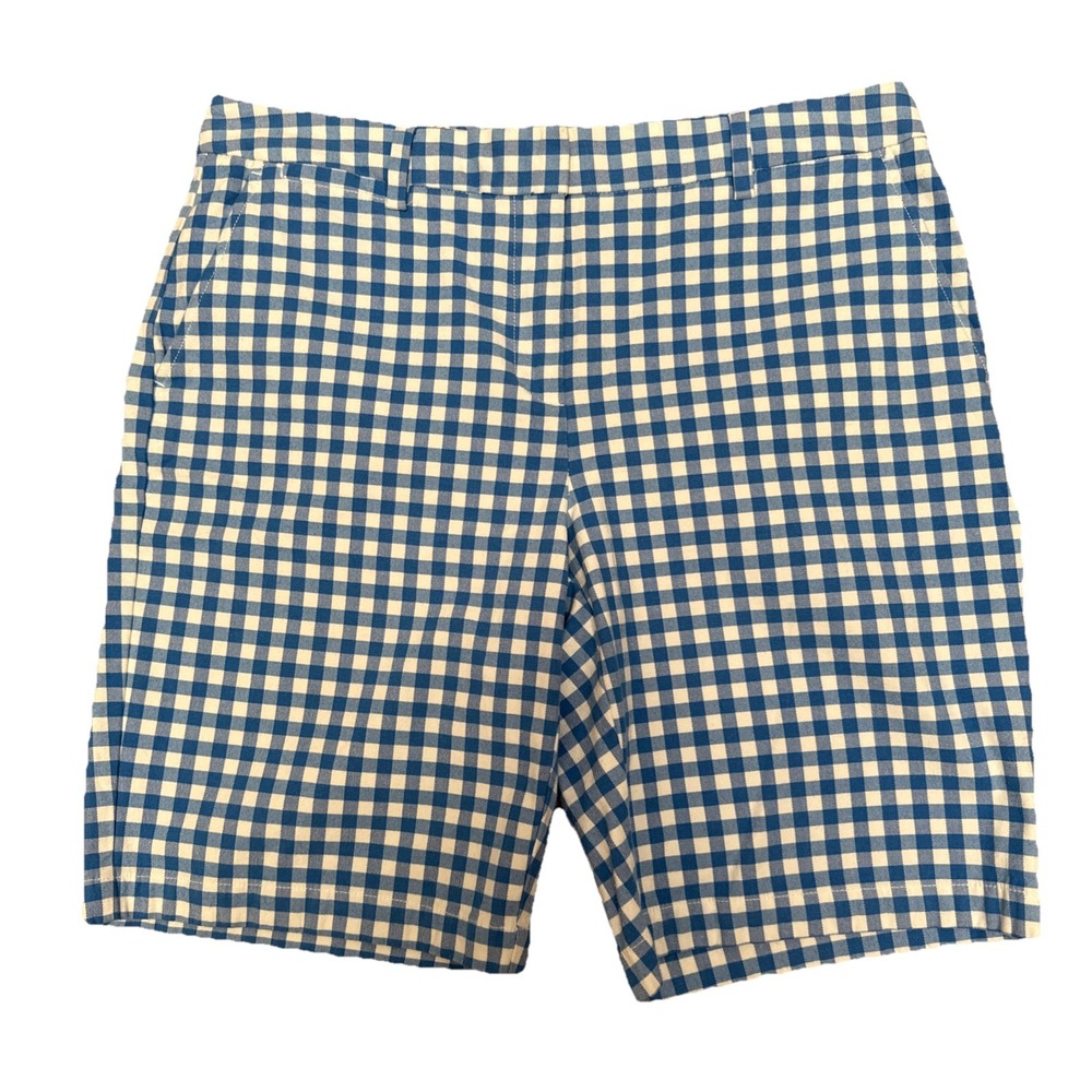 Lands' End Women's Size 14 Mid Rise Gingham Check Shorts Blue White Length 20"‎